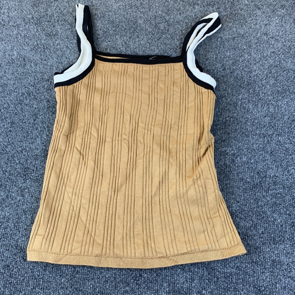 Karl Lagerfeld Paris Tank Top Womens S Tan Excellent Ribbed Knit Contrast Trim